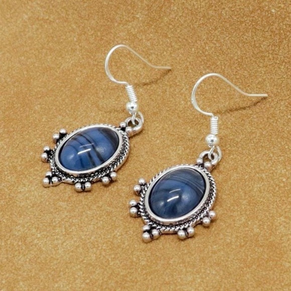 Any 2/$20! Silver Smoky Blue Marble Gem Vintage Drop Earrings - Picture 3 of 6